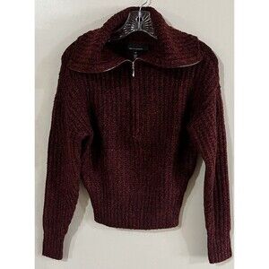 WHBM Women’s Burgundy Marled Knit 1/4 Zip Pullover Sweater Big Collar Size XS